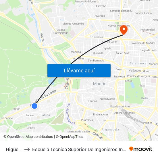Higueras to Escuela Técnica Superior De Ingenieros Industriales map
