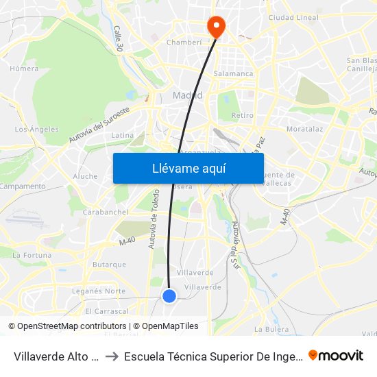 Villaverde Alto Cercanías to Escuela Técnica Superior De Ingenieros Industriales map