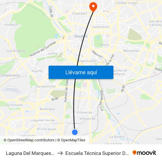 Laguna Del Marquesado - Real De Pinto to Escuela Técnica Superior De Ingenieros Industriales map