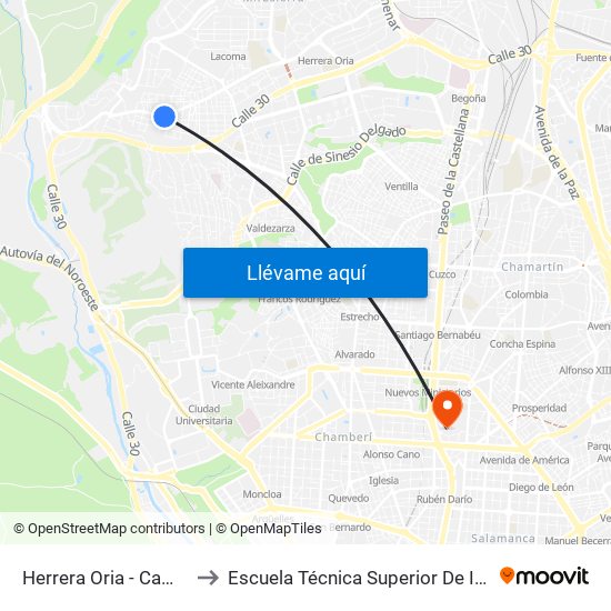 Herrera Oria - Camino Fuencarral to Escuela Técnica Superior De Ingenieros Industriales map