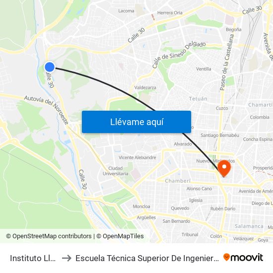 Instituto Llorente to Escuela Técnica Superior De Ingenieros Industriales map