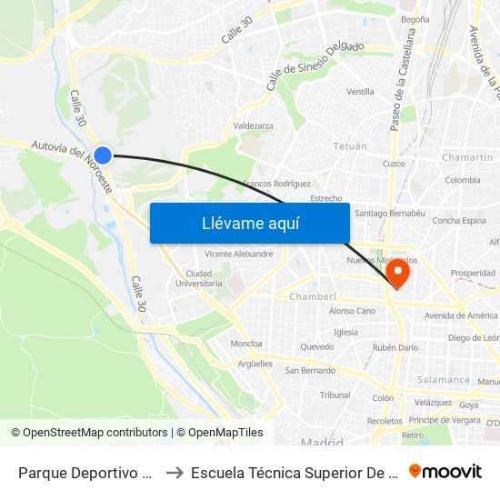 Parque Deportivo Puerta De Hierro to Escuela Técnica Superior De Ingenieros Industriales map