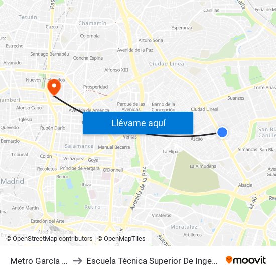 Metro García Noblejas to Escuela Técnica Superior De Ingenieros Industriales map