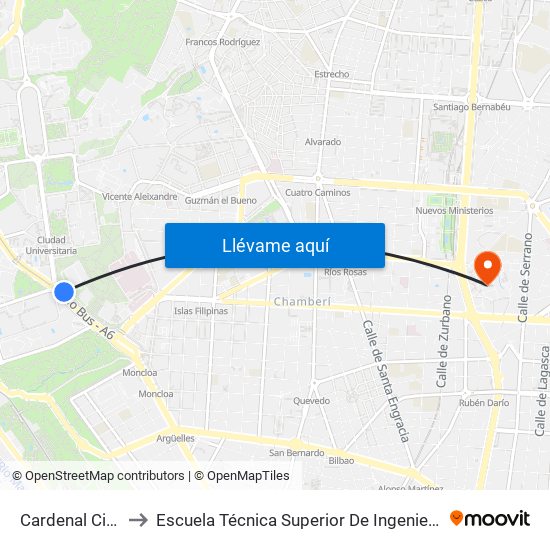 Cardenal Cisneros to Escuela Técnica Superior De Ingenieros Industriales map