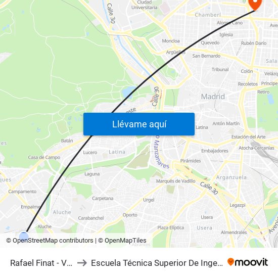 Rafael Finat - Valle Inclán to Escuela Técnica Superior De Ingenieros Industriales map