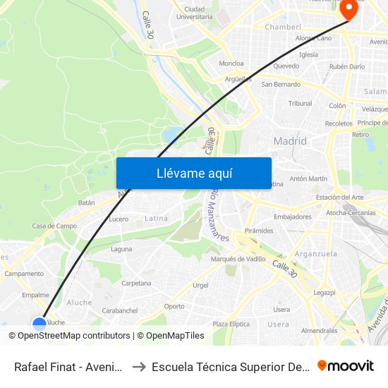 Rafael Finat - Avenida De Las Águilas to Escuela Técnica Superior De Ingenieros Industriales map