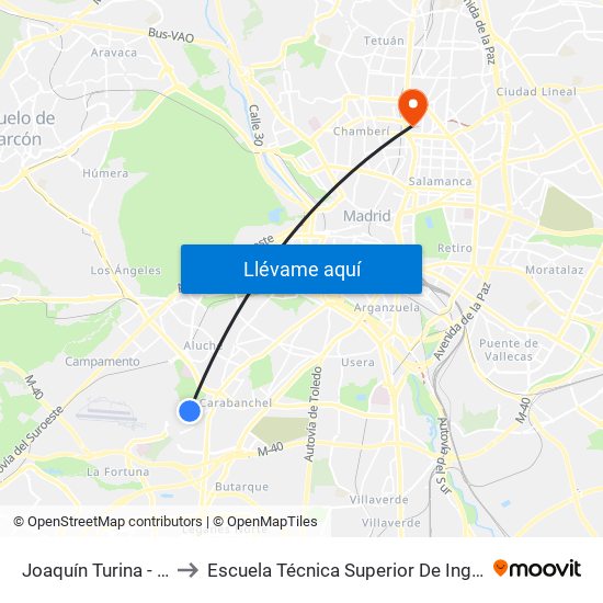 Joaquín Turina - Las Cruces to Escuela Técnica Superior De Ingenieros Industriales map