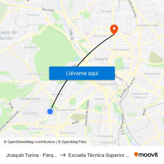 Joaquín Turina - Parque Carlos Matallanas to Escuela Técnica Superior De Ingenieros Industriales map
