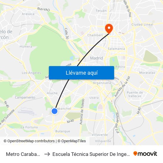 Metro Carabanchel Alto to Escuela Técnica Superior De Ingenieros Industriales map