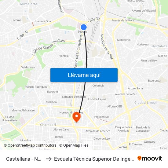 Castellana - Nudo Norte to Escuela Técnica Superior De Ingenieros Industriales map