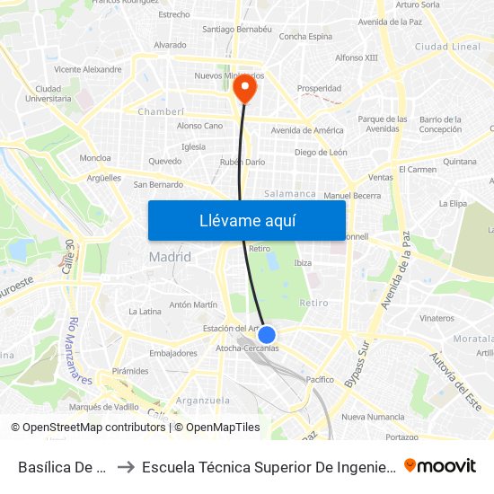 Basílica De Atocha to Escuela Técnica Superior De Ingenieros Industriales map