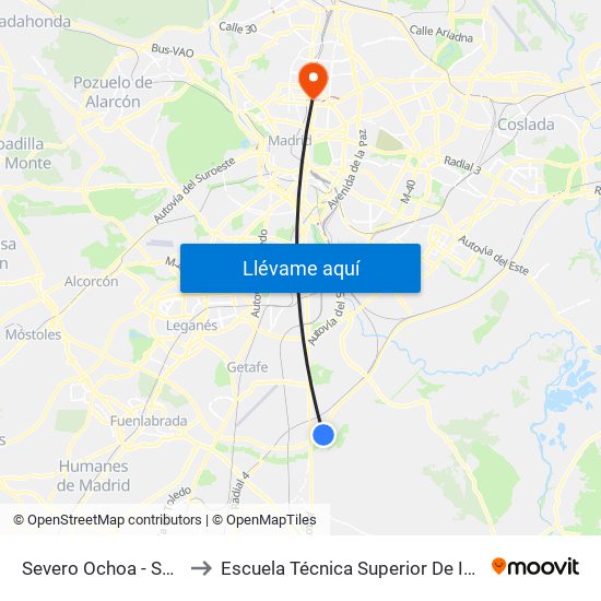 Severo Ochoa - Supermercados to Escuela Técnica Superior De Ingenieros Industriales map