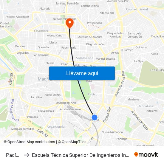 Pacífico to Escuela Técnica Superior De Ingenieros Industriales map