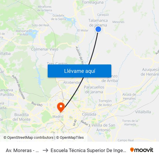 Av. Moreras - Av. Alcalá to Escuela Técnica Superior De Ingenieros Industriales map