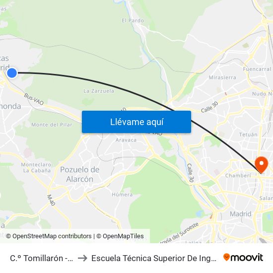 C.º Tomillarón - San Pablo to Escuela Técnica Superior De Ingenieros Industriales map
