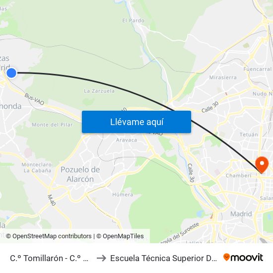 C.º Tomillarón - C.º Cerro De La Paloma to Escuela Técnica Superior De Ingenieros Industriales map