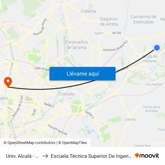 Univ. Alcalá - Hospital to Escuela Técnica Superior De Ingenieros Industriales map