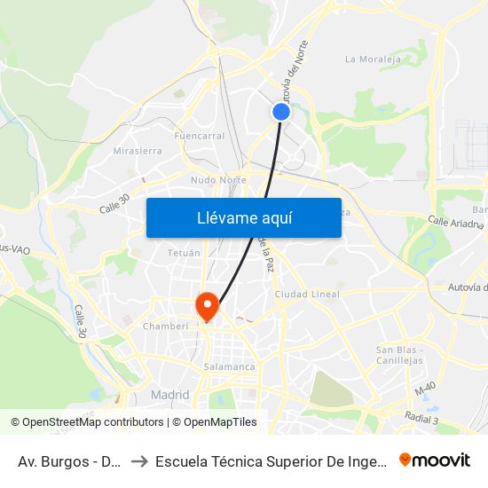 Av. Burgos - Dominicos to Escuela Técnica Superior De Ingenieros Industriales map