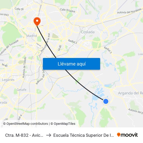 Ctra. M-832 - Avícola Del Jarama to Escuela Técnica Superior De Ingenieros Industriales map