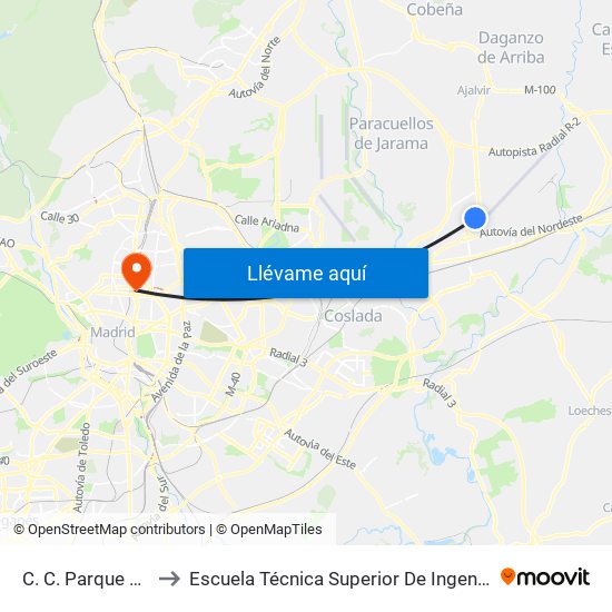 C. C. Parque Corredor to Escuela Técnica Superior De Ingenieros Industriales map