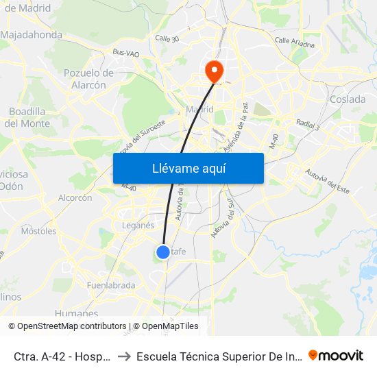 Ctra. A-42 - Hospital De Getafe to Escuela Técnica Superior De Ingenieros Industriales map