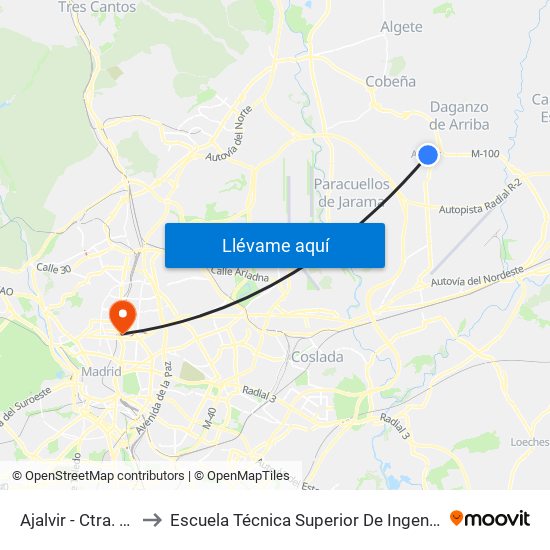 Ajalvir - Ctra. Daganzo to Escuela Técnica Superior De Ingenieros Industriales map