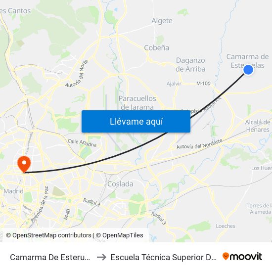 Camarma De Esteruelas - Ayuntamiento to Escuela Técnica Superior De Ingenieros Industriales map