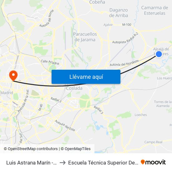 Luis Astrana Marín - Parque O'Donnell to Escuela Técnica Superior De Ingenieros Industriales map