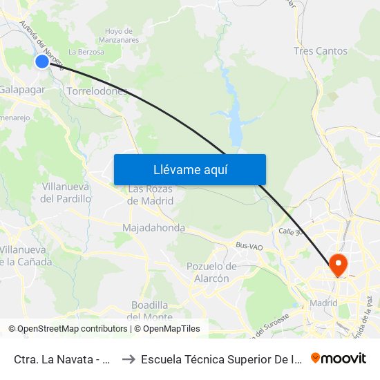 Ctra. La Navata - Urb. Los Olmos to Escuela Técnica Superior De Ingenieros Industriales map