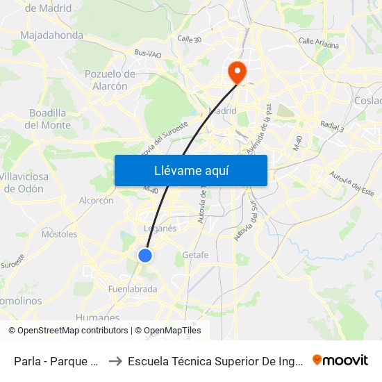 Parla - Parque Polvoranca to Escuela Técnica Superior De Ingenieros Industriales map