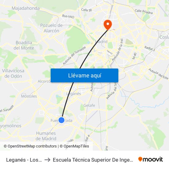 Leganés - Los Ángeles to Escuela Técnica Superior De Ingenieros Industriales map