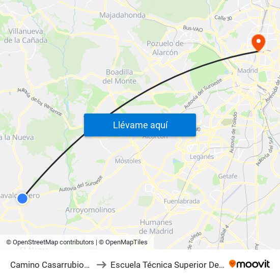 Camino Casarrubios - Plaza De Toros to Escuela Técnica Superior De Ingenieros Industriales map