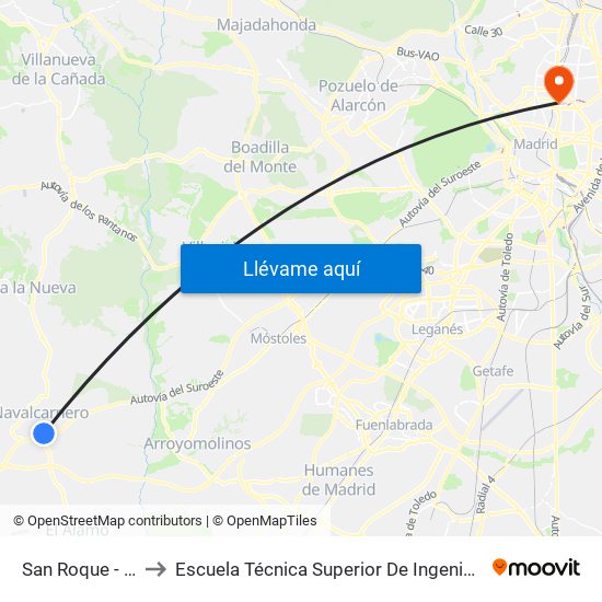 San Roque - Galileo to Escuela Técnica Superior De Ingenieros Industriales map