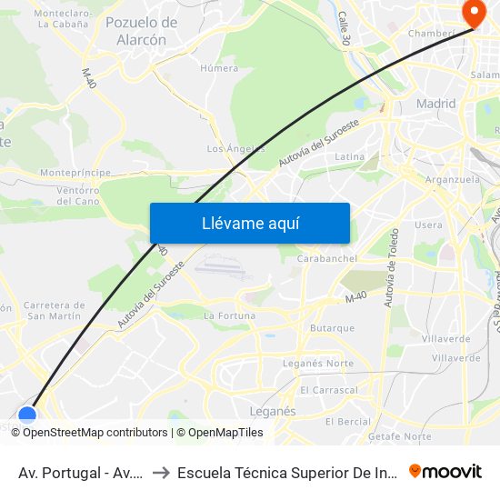 Av. Portugal - Av. Cerro Prieto to Escuela Técnica Superior De Ingenieros Industriales map