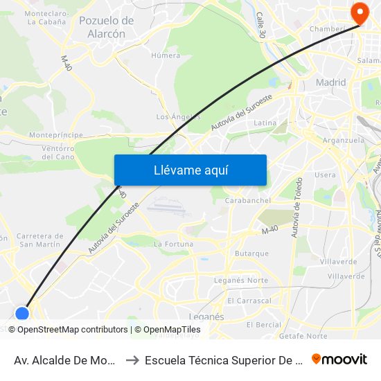 Av. Alcalde De Mostoles - Bécquer to Escuela Técnica Superior De Ingenieros Industriales map