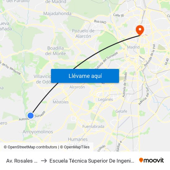 Av. Rosales - Laurel to Escuela Técnica Superior De Ingenieros Industriales map