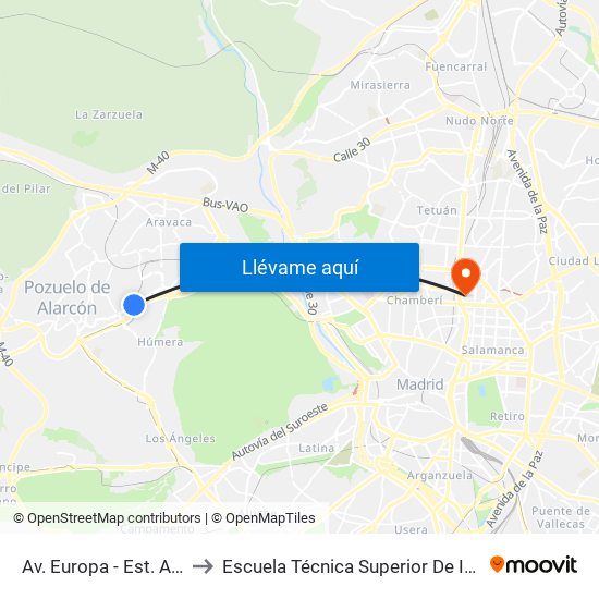 Av. Europa - Est. Avenida Europa to Escuela Técnica Superior De Ingenieros Industriales map
