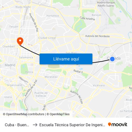 Cuba - Buenos Aires to Escuela Técnica Superior De Ingenieros Industriales map