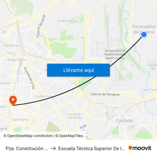Pza. Constitución - Chorrillo Alta to Escuela Técnica Superior De Ingenieros Industriales map