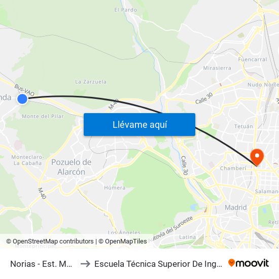 Norias - Est. Majadahonda to Escuela Técnica Superior De Ingenieros Industriales map