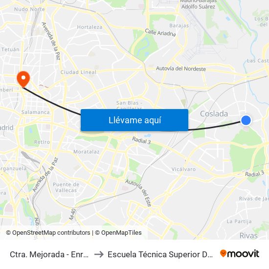 Ctra. Mejorada - Enrique Tierno Galván to Escuela Técnica Superior De Ingenieros Industriales map