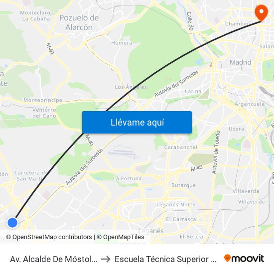 Av. Alcalde De Móstoles - Pintor Velázquez to Escuela Técnica Superior De Ingenieros Industriales map