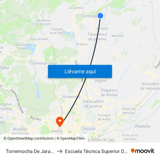 Torremocha De Jarama - Pza. Comercio to Escuela Técnica Superior De Ingenieros Industriales map