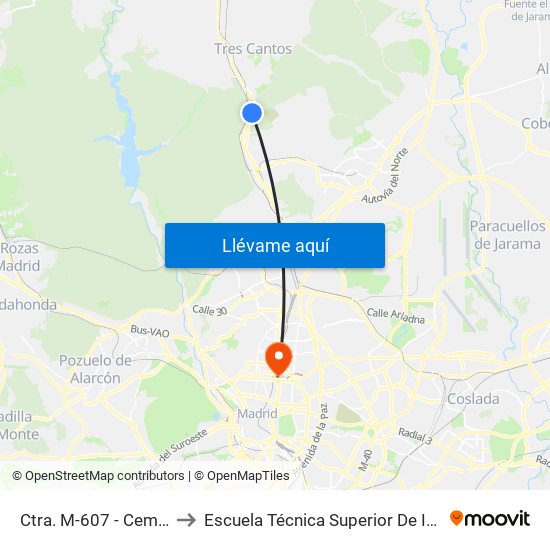 Ctra. M-607 - Cementerio La Paz to Escuela Técnica Superior De Ingenieros Industriales map