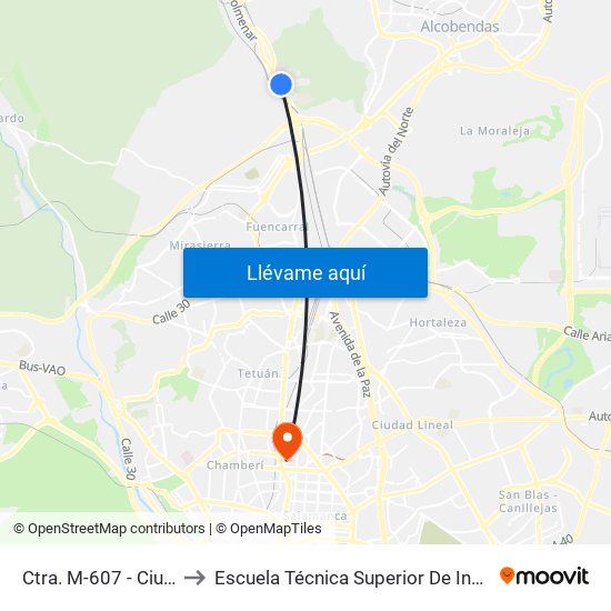 Ctra. M-607 - Ciudad Escolar to Escuela Técnica Superior De Ingenieros Industriales map