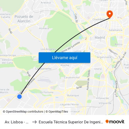 Av. Lisboa - Piscinas to Escuela Técnica Superior De Ingenieros Industriales map