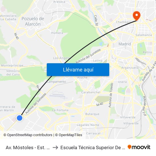 Av. Móstoles - Est. Alcorcón Central to Escuela Técnica Superior De Ingenieros Industriales map