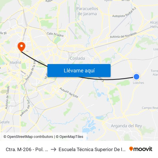 Ctra. M-206 - Pol. Ind. El Caballo to Escuela Técnica Superior De Ingenieros Industriales map