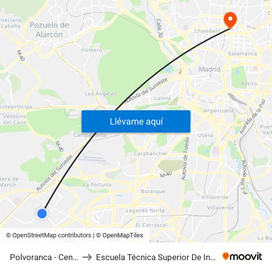 Polvoranca - Centro De Salud to Escuela Técnica Superior De Ingenieros Industriales map