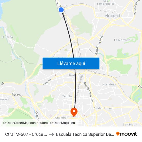 Ctra. M-607 - Cruce Ctra. Alcobendas to Escuela Técnica Superior De Ingenieros Industriales map